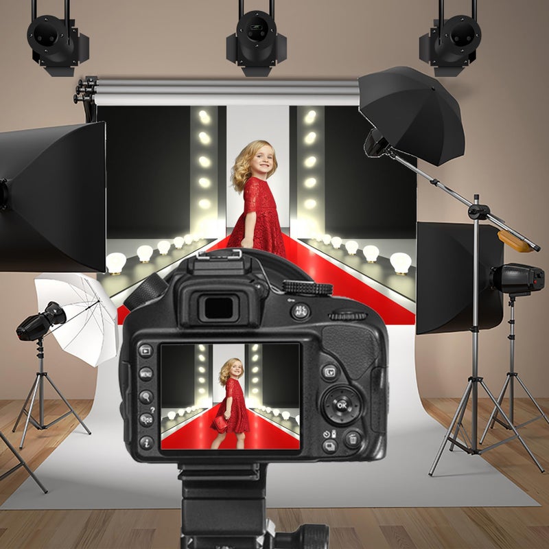 Baocicco Red Carpet Shining Spotlight Backdrop 7x5ft Photography Background Fashion Show Catwalk Show T Stage Illuminated Event Activity Business Party Entrance Modern Ceremony - Image 3